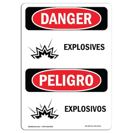 Signmission Safety Sign, OSHA Danger, 18" Height, Rigid Plastic, Explosives, Bilingual Spanish OS-DS-P-1218-VS-1212